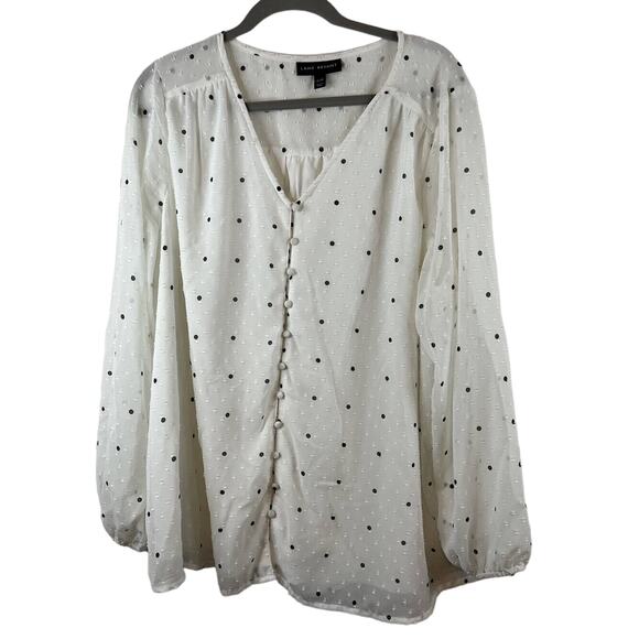 Lane Bryant White Polka Dot Blouse - Picture 1 of 4
